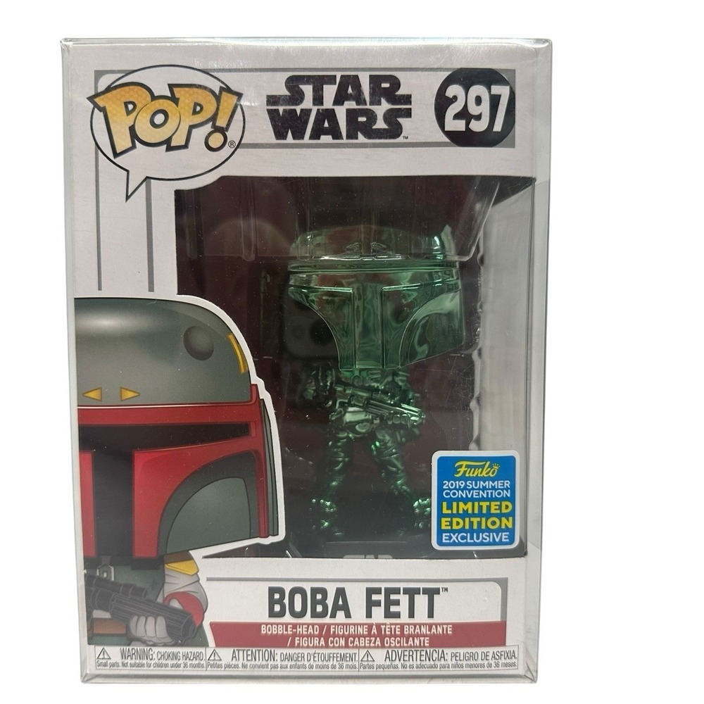 SDCC 2019 Funko Pop Star Wars Boba Fett #297 Green Chrome Official Con Sticker